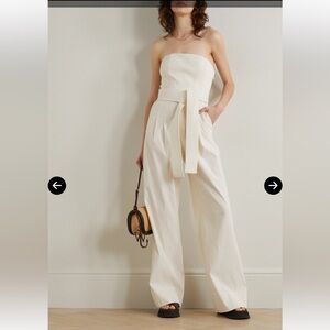 A.L.C. Elsie Strapless Belted Linen-Blend Jumpsuit Ecru